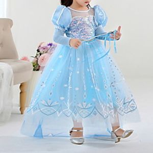 Kids Little Girls' Dress Geometric A Line Dress Birthday Performance Ruched Mesh Lace Light Blue Maxi Long Sleeve Princess Costume Dresses Fall Summer Regular Fit 3-10 Years Lightinthebox
