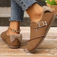 Women's Flats Slippers Fuzzy Slippers Fluffy Slippers Warm Slippers Soft Shoes Outdoor Daily Buckle Flat Heel Closed Toe Plush Casual Minimalism Faux Suede Loafer Solid Color Almond Brown Coffee Lightinthebox - thumbnail