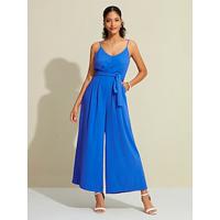 Lace Up Royal Blue Strappy Pocket Sleeveless Jumpsuit - thumbnail