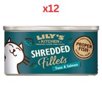 Lily's Kitchen Shredded Fillets Tuna & Salmon in Broth Wet Cat Food 70G (Pack of 12)