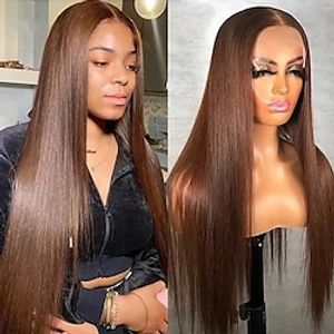 360 Brown Hd Transparent Straight Lace Front Human Hair Wigs Brazilian Colored Wigs Human Hair Lace Frontal Wig Pre Plucked Lightinthebox