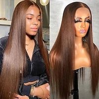 360 Brown Hd Transparent Straight Lace Front Human Hair Wigs Brazilian Colored Wigs Human Hair Lace Frontal Wig Pre Plucked Lightinthebox - thumbnail