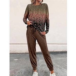 Women's Sweatshirt Tracksuit Pants Sets Brown Leopard Drawstring Print Long Sleeve Outdoor Casual Active Daily Round Neck Regular Fit Spring   Fall Lightinthebox