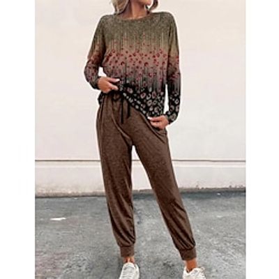 Women's Sweatshirt Tracksuit Pants Sets Brown Leopard Drawstring Print Long Sleeve Outdoor Casual Active Daily Round Neck Regular Fit Spring   Fall Lightinthebox