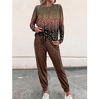 Women's Sweatshirt Tracksuit Pants Sets Brown Leopard Drawstring Print Long Sleeve Outdoor Casual Active Daily Round Neck Regular Fit Spring   Fall Lightinthebox - thumbnail