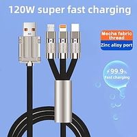Multi Charging Cable 120W 3.3ft USB A to Type C  Micro  IP 3.5 A Fast Charging Nylon Braided For Macbook iPad Samsung Phone Accessory Lightinthebox - thumbnail