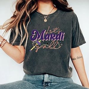 Women's T shirt Tee Cotton Graphic Letter Carnival Daily Weekend Black Yellow Purple Print Short Sleeve Fashion Round Neck Regular Fit Spring  Summer Lightinthebox