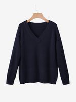 Casual Loose Women Solid Color V-neck Sweaters