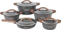Royalford Granoware 10-Piece Cookware Set-RF11738 Die Cast Aluminum With Granite Coated Body Induction Base, Wooden Finish And Tempered Glass Lid Includes Casseroles, Grill Pan and Fry Pan