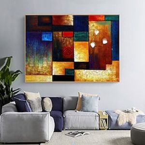 Hand Painted Thick Modern Abstract Geometric Shape Colorful Textured Oil Painting On Canvas Wall Art Pictures For Home Decor miniinthebox