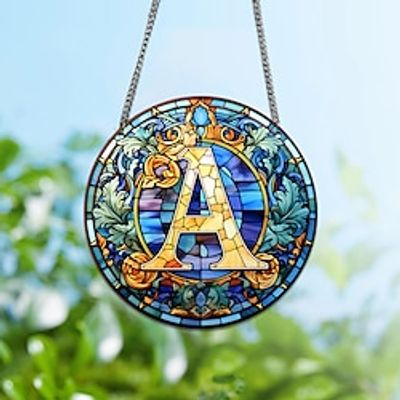 Alphabet Stained Window Hanging Suncatcher For Windows Panels Sun Catcher Autumn Ornament Decoration Alphabet Memorial Gift For Friend, Christmas Xmas Gift miniinthebox