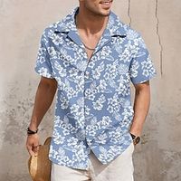 Floral Leaf Hawaiian Resort Men's Shirt Button Up Shirt Casual Shirt Daily Wear Vacation Going out Spring  Summer Camp Collar Short Sleeves Blue, Khaki S, M, L Polyester Shirt Lightinthebox