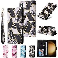 Phone Case For Samsung Galaxy S24 S23 S22 S21 Ultra Plus A54 A34 A14 Note 20 10 Wallet Case with Wrist Strap Kickstand Card Slot Marble TPU PU Leather Lightinthebox