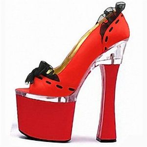 Women's Heels Party Buckle Platform Chunky Heel Round Toe PU Leather Loafer Solid Colored Black / Red Red miniinthebox