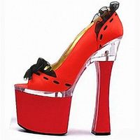 Women's Heels Party Buckle Platform Chunky Heel Round Toe PU Leather Loafer Solid Colored Black / Red Red miniinthebox - thumbnail