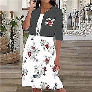 Women's A Line Dress Knee Length Dress Gray Yellow Half Sleeve Floral Print Fall Spring Round Neck Casual 2022 S M L XL XXL Lightinthebox