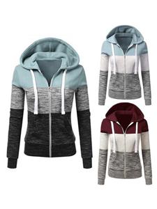 Casual Color Contrast Stitching Zipper Hoodies