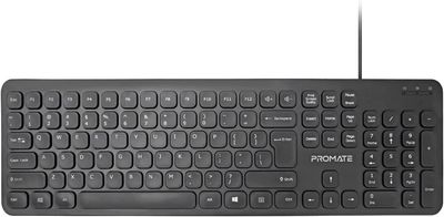 Promate Wired Keyboard, Ultra-Slim Full-Size 106-Keys Quiet Keyboard with 1.6m USB Cord Length, EASYKEY-4.E/A