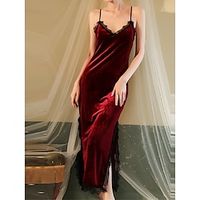 Women's Pajamas Nightgown Nightshirt Dress Pure Color Fashion Hot Comfort Party Home Daily Lace Breathable Straps Sleeveless Backless Fall Winter Wine Royal Blue Lightinthebox - thumbnail