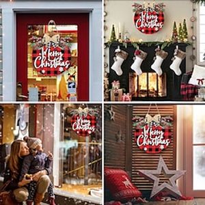 Christmas Party Decoration Flowers and Plants Merry Christmas Linen Bow Door Hanging Door Wreath Plaid Decor Artificial Leaves Bow-Knot Front Door Welcome Wreath Bowknot miniinthebox