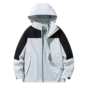 Men's Hiking Jacket Outdoor Patchwork Waterproof Windproof Warm Detachable Cap Jacket Top Full Length Hidden Zipper Ski  Snowboard Fishing Climbing Black Blue Brown Khaki Grey Lightinthebox