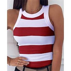 Women's Tank Top Striped Vacation Going out Print Red Sleeveless Casual Crew Neck Summer Lightinthebox