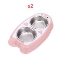 Pets Club Double Dining Penguin Shaped Pet Feedrer With Stainless Steel Bowl & Non Slip Rubber Bottom 30.5X17.5X4Cm (Pack of 2)