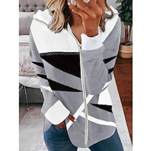 Women's Zip Hoodie Sweatshirt Basic Zip Up Gray Geometric Color Block Street Hoodie Long Sleeve S M L XL XXL XXXL Lightinthebox