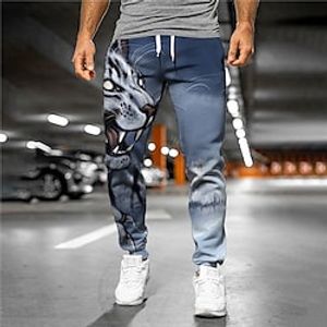 Men's Sweatpants Joggers Trousers Drawstring Side Pockets Elastic Waist Graphic Tiger Outdoor Sports Full Length Casual Daily Designer Casual  Sporty Blue Micro-elastic  Elasticity Lightinthebox