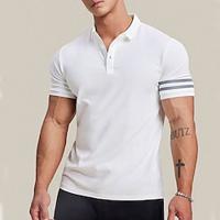 Men's Golf Shirt Golf Polo Work Casual Lapel Short Sleeve Basic Modern Plain Stripes Button Spring Summer Regular Fit Black White Khaki Gray Golf Shirt Lightinthebox - thumbnail