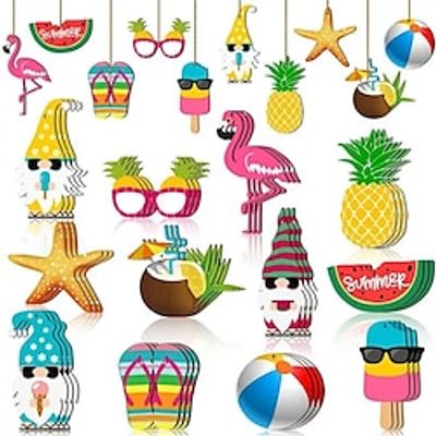 24pcs Summer Theme Wooden Tree Ornaments Wooden Gnome Fruit Shape Hanging Party Decorations Tree Ornaments Home Holiday Hanging Decorations miniinthebox