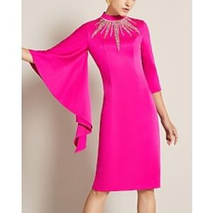 Sheath  Column Mother of the Bride Dress Elegant Jewel Neck Knee Length Charmeuse 34 Length Sleeve with Beading Split Front 2022  Poet Sleeve Lightinthebox