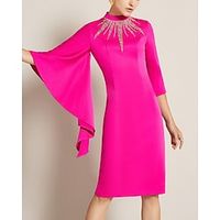 Sheath  Column Mother of the Bride Dress Elegant Jewel Neck Knee Length Charmeuse 34 Length Sleeve with Beading Split Front 2022  Poet Sleeve Lightinthebox - thumbnail