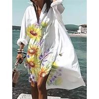 Women's Casual Dress Shift Dress Swing Dress Mini Dress Black White Yellow Long Sleeve Skull Button Winter Fall Spring Shirt Collar Fashion Daily 2022 S M L XL XXL 3XL 4XL 5XL Lightinthebox - thumbnail