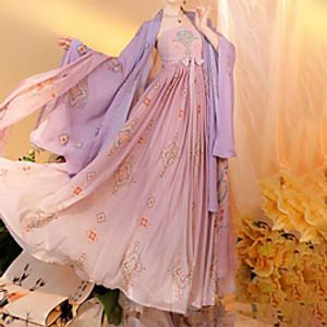 Women's Swing Dress Maxi long Dress Green Purple Long Sleeve Floral Color Block Layered Lace up Print Spring Square Neck Vintage Traditional Chinoiserie 2021 S M L Lightinthebox