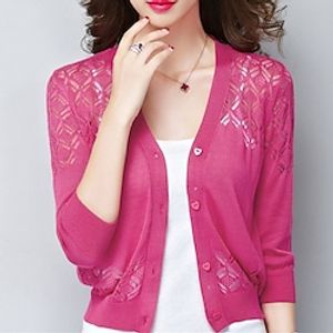Women's Shrug Knitted Button Pure Color Stylish Elegant Casual 3/4 Length Sleeve Sweater Cardigans V Neck Spring Summer Blue White Black miniinthebox