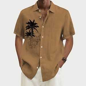 Men's Shirt Summer Hawaiian Shirt Coconut Tree Graphic Prints Turndown Brown Outdoor Street Short Sleeves Button-Down Print Clothing Apparel Tropical Fashion Hawaiian Designer Lightinthebox