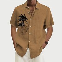 Men's Shirt Summer Hawaiian Shirt Coconut Tree Graphic Prints Turndown Brown Outdoor Street Short Sleeves Button-Down Print Clothing Apparel Tropical Fashion Hawaiian Designer Lightinthebox - thumbnail