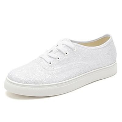 Women's Wedding Shoes Dress Shoes Glitter Crystal Sequined Jeweled White Shoes Wedding Outdoor Bridal Shoes Bridesmaid Shoes Wedding Sneakers Summer Winter Sequin Lace-up Flat Heel Round Toe Casual Lightinthebox