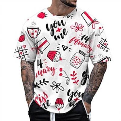 Heart Graphic Valentine's Day Fashion Daily Casual Men's 3D Print T shirt Tee Holiday Going out Festival Valentine's Day T shirt Light Pink White Pink Short Sleeve Crew Neck Shirt Summer Clothing Lightinthebox