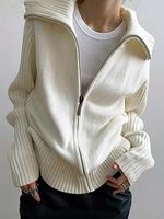 Solid Lapel Neck Splice Cardigan Knit Jacket