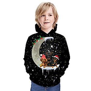 Kids Boys' Hoodie  Sweatshirt Long Sleeve Dog 3D Print Christmas Animal Print Black Children Tops Summer Active Daily Wear Christmas Regular Fit 3-13 Years miniinthebox
