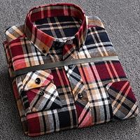 Men's Shirt Button Up Shirt Casual Shirt Plaid Shirt Overshirt Black Red Navy Blue Long Sleeve Plaid  Check Lapel Fall  Winter Outdoor Daily Wear Clothing Apparel Front Pocket Lightinthebox - thumbnail