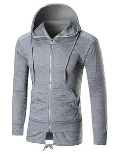 Hooded Plain Ripped Patch Pocket Men Coat