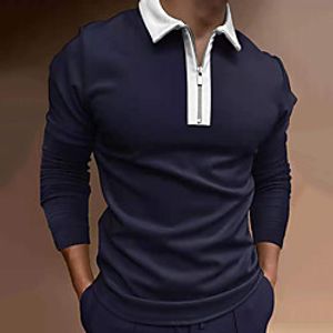 Men's Golf Shirt Other Prints Solid Color Color Block Zipper Patchwork Long Sleeve Casual Tops Business Casual Fashion Classic Green Black Navy Blue Lightinthebox