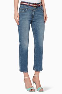 Belted Denim Cropped Jeans