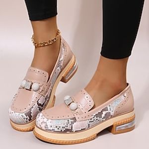 Women's Slip-Ons Loafers Plus Size Soft Shoes Comfort Shoes Party Outdoor Daily Rhinestone Imitation Pearl Chunky Heel Round Toe Vacation Cute Elegant PU Loafer Color Block Pink Lightinthebox