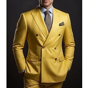 Yellow Men's Wedding Suits 2 Piece Solid Colored Tailored Fit Double Breasted Six-buttons 2023 Lightinthebox
