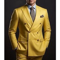 Yellow Men's Wedding Suits 2 Piece Solid Colored Tailored Fit Double Breasted Six-buttons 2023 Lightinthebox - thumbnail