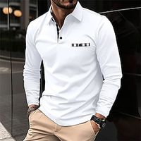 Men's Polo Shirt Golf Shirt Work Casual Lapel Long Sleeve Basic Modern Plaid Color Block Patchwork Button Spring   Fall Regular Fit Black White Navy Blue Gray Polo Shirt Lightinthebox